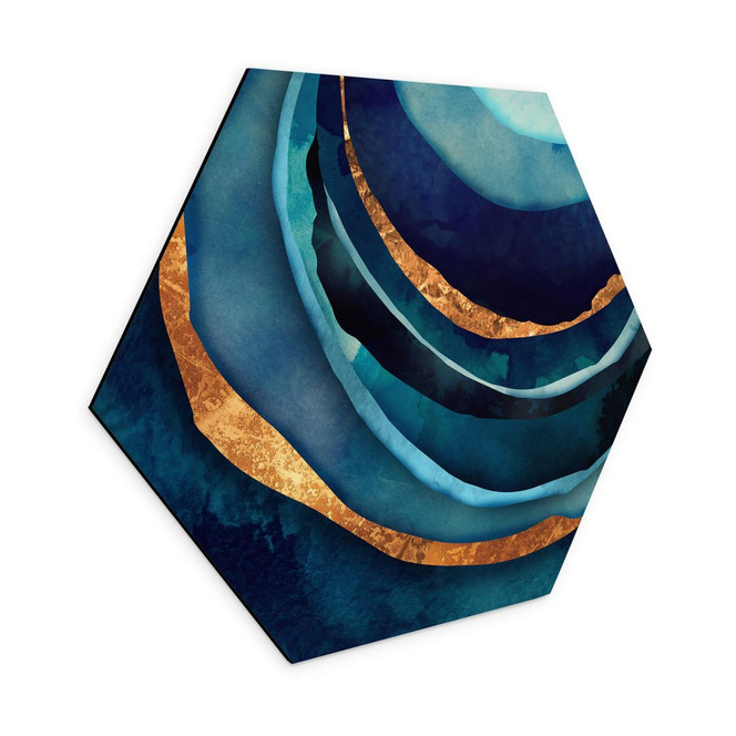 Hexagon - Alu-Dibond SpaceFrog Designs - Blau und Gold