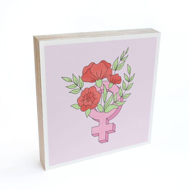 Holzbild zum Hinstellen - Venuszeichen mit Blumen - 15 x 15 cm