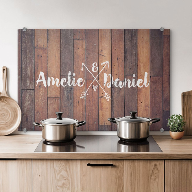 Spritzschutz Holz & Herz & Wunschtext