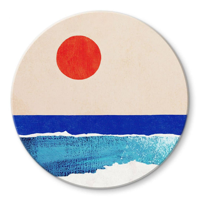 Glasbild Ruhiger Strand bei Sonnenuntergang - Rivers - Rund