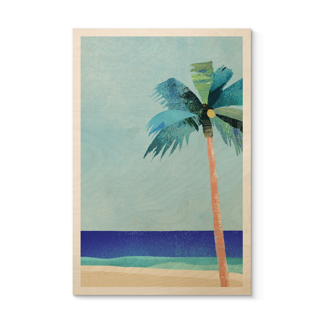 Holzbild Urlaubsstrand mit Palme - Rivers