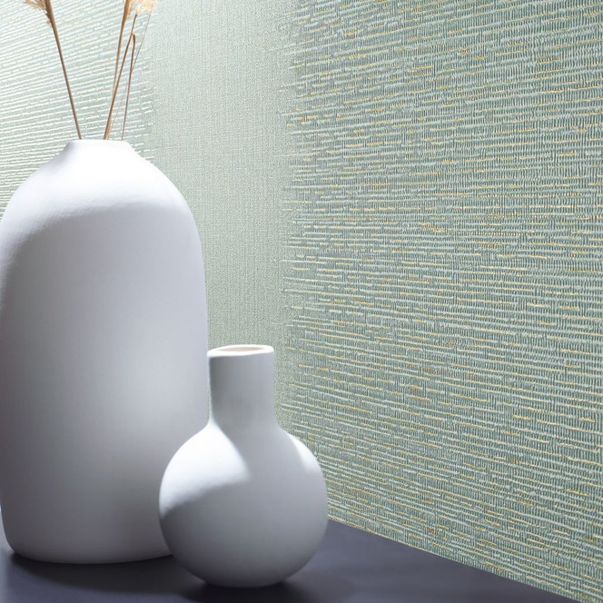 Vliestapete mit Streifen und feinen Linien grün Struktur