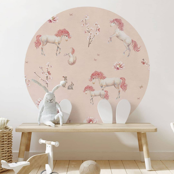 Wandtattoo Verzauberte Einhörner mit Kirschblüten - Kikki Belle - Rund