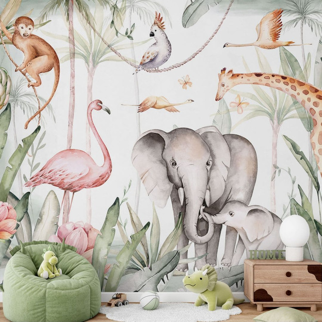 Fototapete für das Kinderzimmer - Afrikanische Tiere im Regenwald - Kvilis