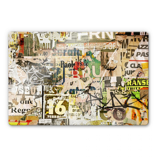 Glasbild Abgerissene Poster