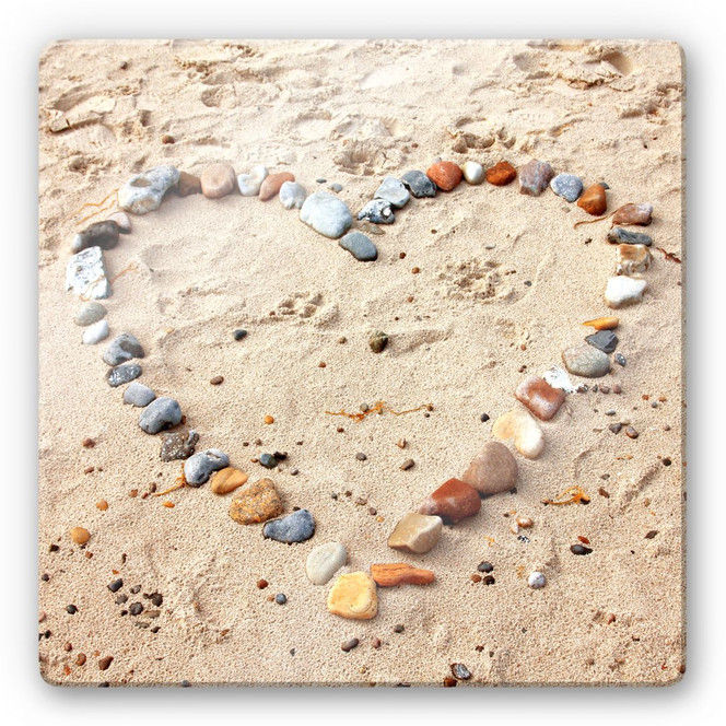 Glasbild Liebesstrand - quadratisch
