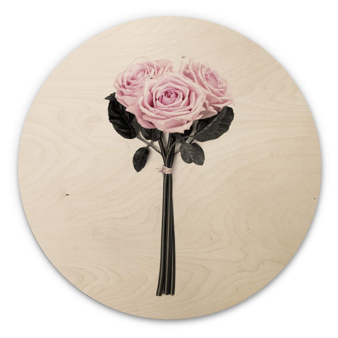 Holzbild Kubistika - Wildrosen - Rund