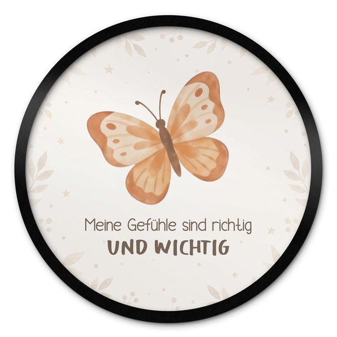 Rundes Affirmationsposter mit Schmetterling - "Meine Gefühle sind richtig und wichtig" für das Kinderzimmer