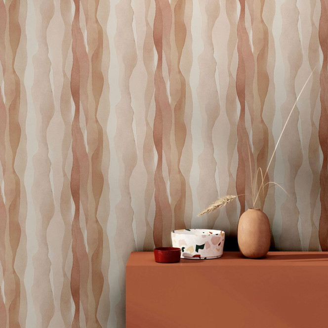 Vliestapete in Beige Abstrakte Streifenoptik Grafisch Modern