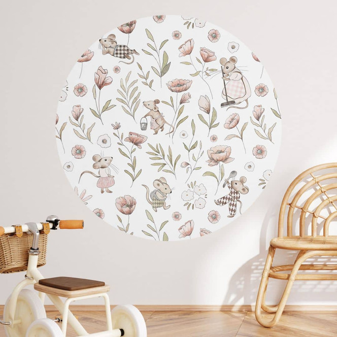 Wandtattoo Fröhliche Mäuse auf der Wiese - Kikki Belle - Rund