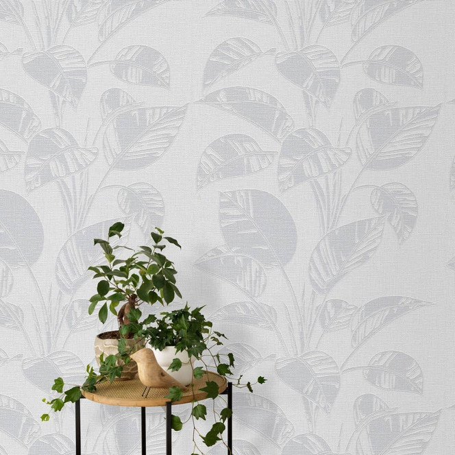 Blättermotivtapete Opus grau