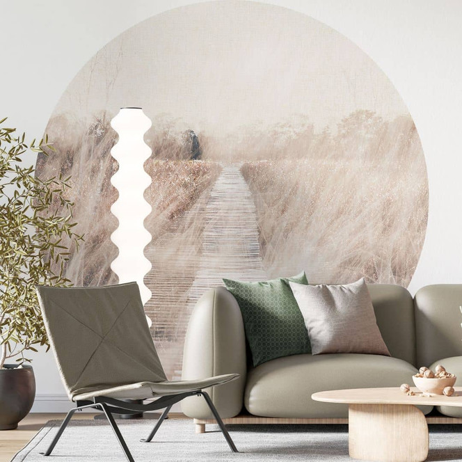 Fototapete Verträumte Landschaft mit Holzsteg - Imaginative - Rund - Selbstklebend/Vlies