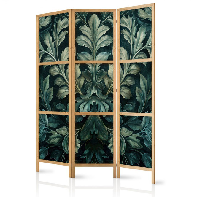 Japanischer Paravent, Raumteiler freistehend, Trennwand - Dark Green Victorian Leaves: Botanical Carving
