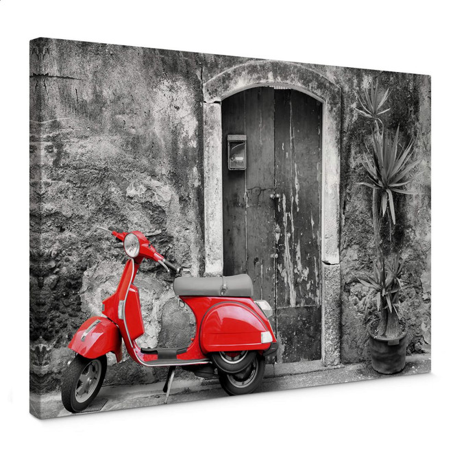Leinwandbild Red Scooter schwarz-weiss