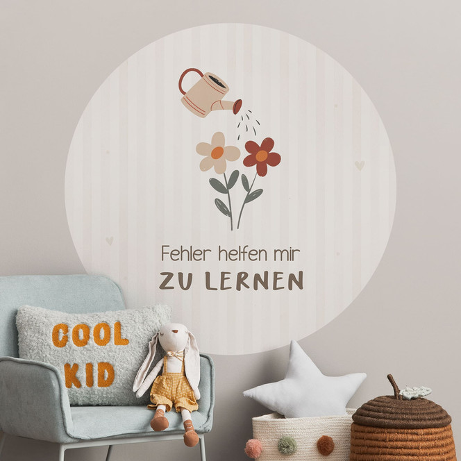 Rundes Wandtattoo mit Giesskanne - Kraftsatz "Fehler helfen mir zu lernen" fürs Kinderzimmer