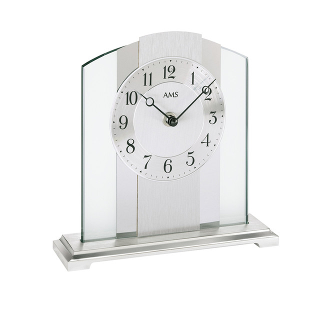Tischuhr Metallsockel, Mineralglas, Aluminium-Applikation