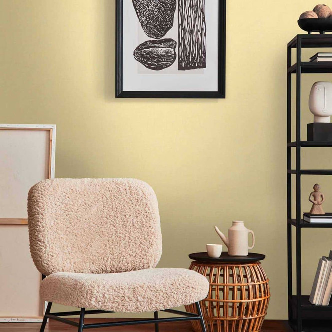 Unitapete mit Leinenstruktur Vanillegelb - Einfarbige Vliestapete für Wohnzimmer und Küche