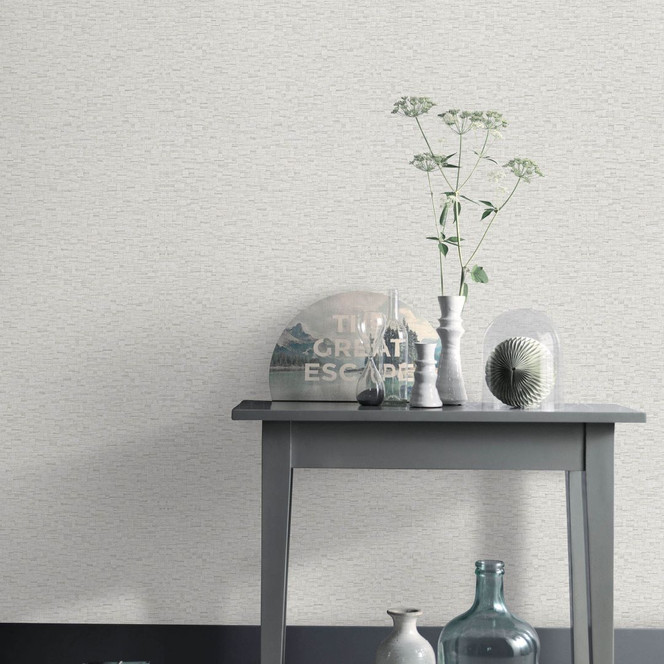 Vlies Tapete in Greige mit feiner Gewebestruktur dezent modern und zeitlos elegant