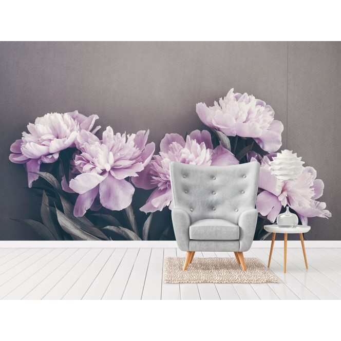 Fototapete Blumen PinkPeonies in grau violett - Vliestapete Designwalls 2 - 2.55x3.5 m