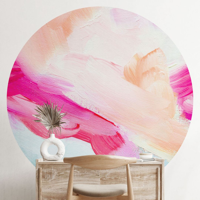 Fototapete Pinselstriche Pink und Türkis - Rund - Haniff - Selbstklebend/Vlies