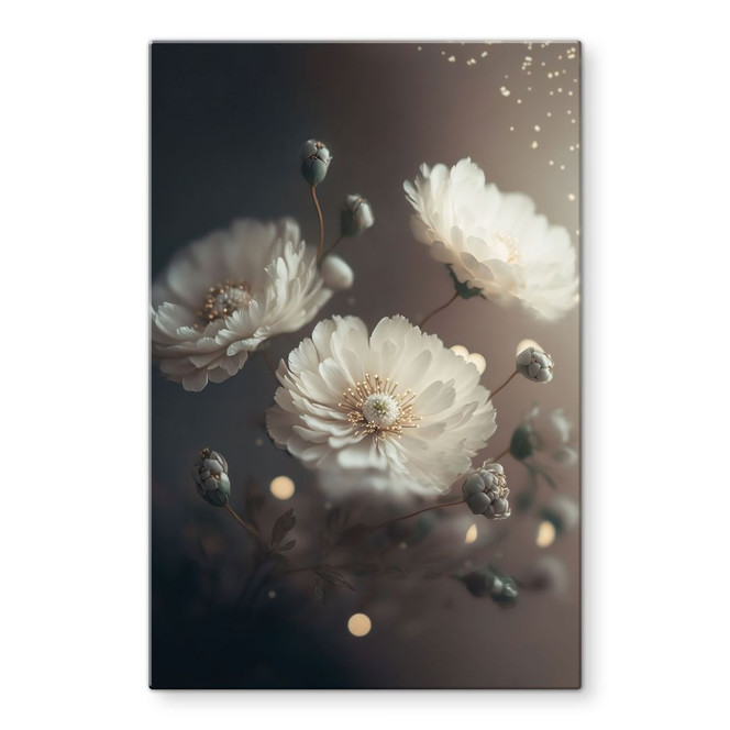 Glasbild Weisse Blumen mit Goldstaub - Treechild