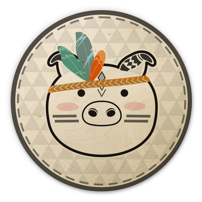 Holzbild - Indianer-Schwein - Rund