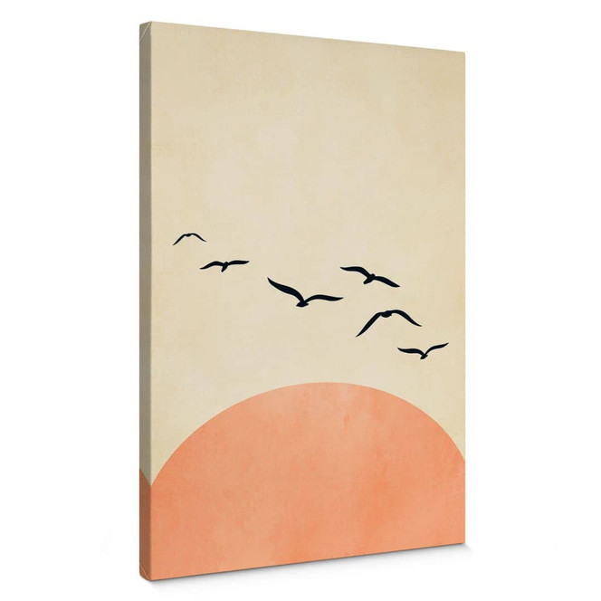 Leinwandbild Vogelschwarm im Sonnenuntergang - Kubistika