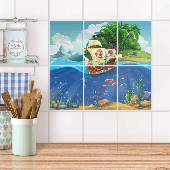Fliesenaufkleber hoch - Pirates - 6er Set