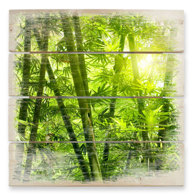 Holzbild Sonnenschein im Bambuswald - 40 x 41.5 cm