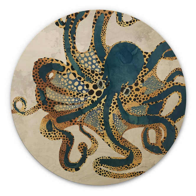 Holzbild SpaceFrog Designs - Goldener Oktopus - Rund