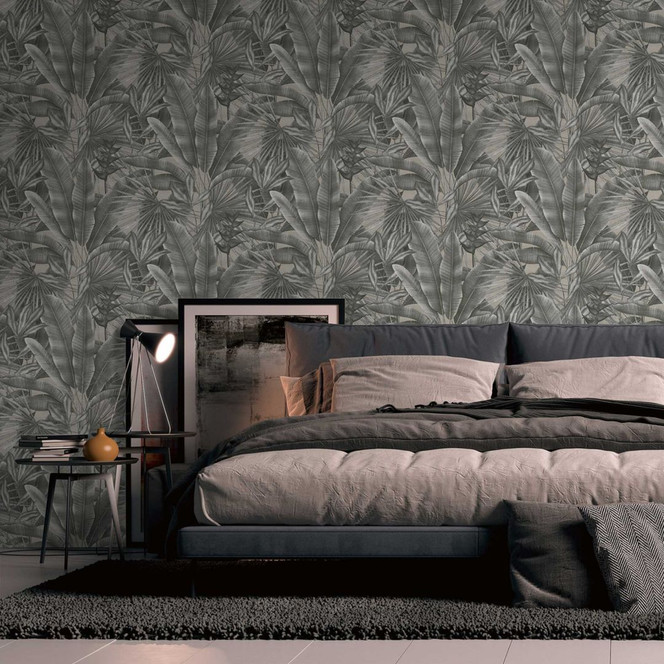 Edle Blätter-Tapete in Grau - Elegante Vliestapete mit Blattwerk für moderne Interieur