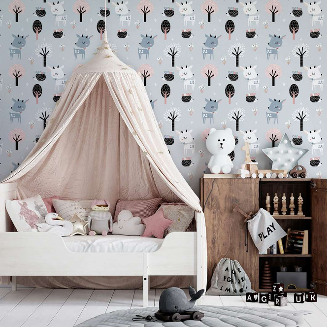 Kindertapete, Vliestapete mit Illustration Kids Walls, grau, schwarz