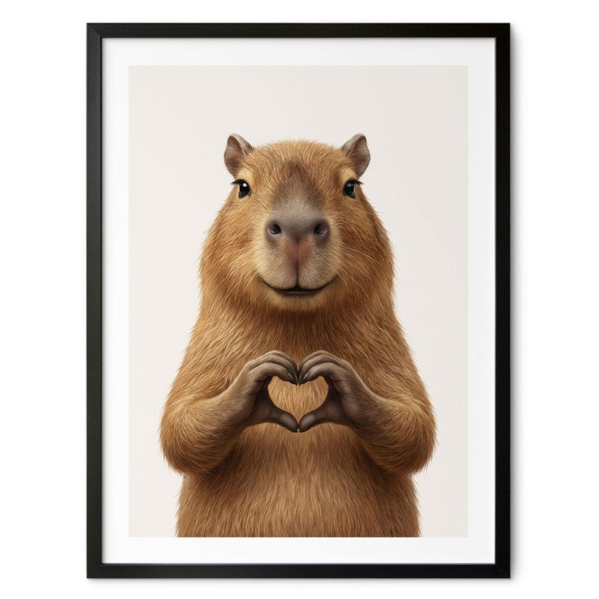 Poster Capybara mit Herzhand