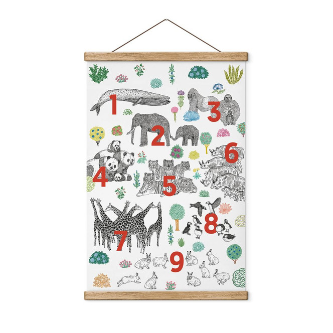 Stoffbild Illustration von Zootieren mit Zahlen - Walentynowicz