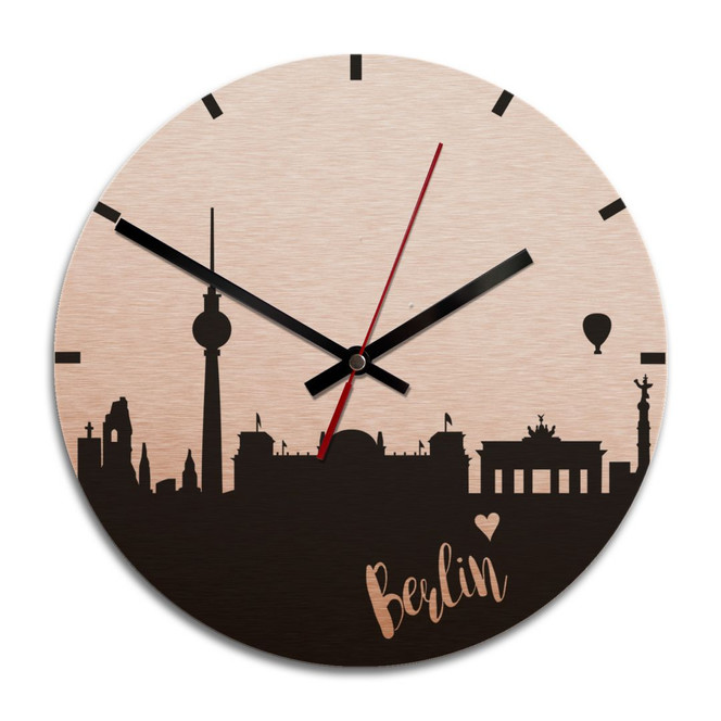 Wanduhr Alu-Dibond-Kupfereffekt - Skyline Berlin - Ø 28cm - Bild 1