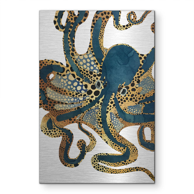 Alu-Dibond gebürstet mit Silbereffekt - Goldener Oktopus - SpaceFrog Designs