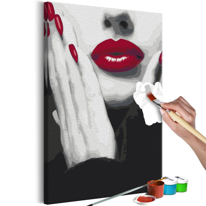 Malen nach Zahlen Leinwandbild - Rote Lippen - 40 x 50 cm - mit Keilrahmen - bespannt