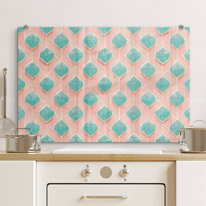 Spritzschutz Rautenmuster in türkis und rosa - Treechild