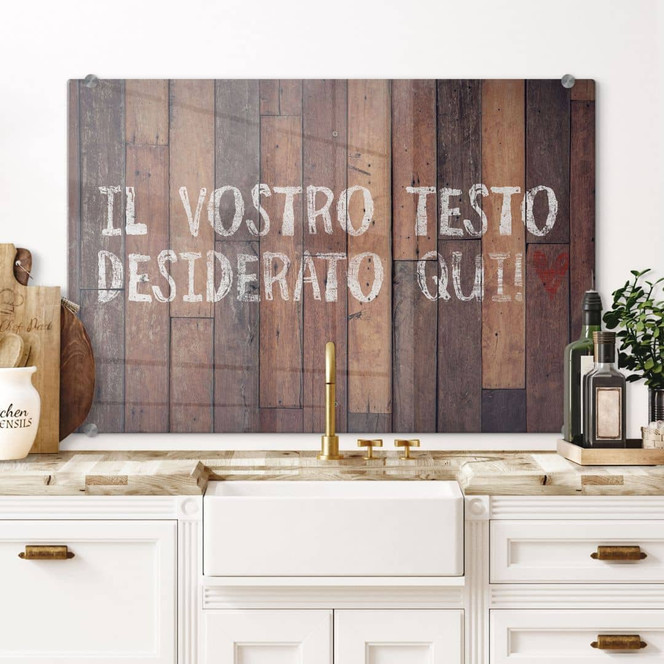 Spritzschutz - used wood mit Wunschtext!