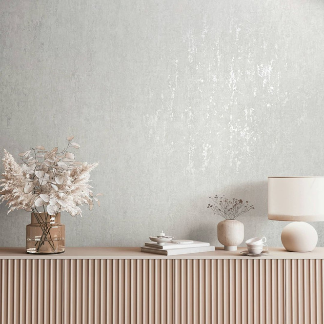 Vliestapete mit schimmerndem Glanz grau, beige Betonoptik