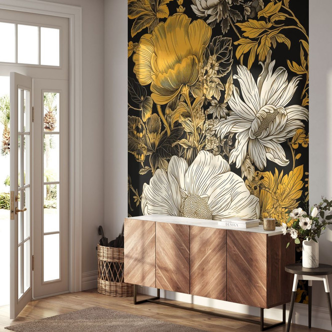 Fototapete Blütenpracht in Ocker - Blumentapete - Jaszke