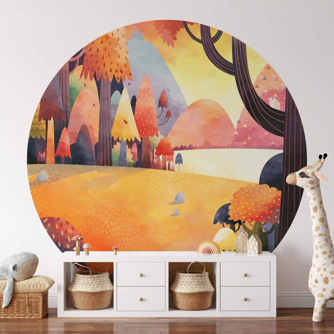 Fototapete Herbstwald - DigitalArtsi - Rund - Selbstklebend/Vlies