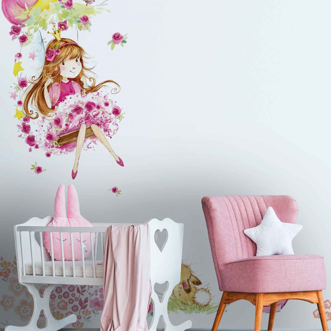 Fototapete Kinderzimmer SwingPrincess weiss rosa - Vliestapete Designwalls 2 - 2.55x3.5 m