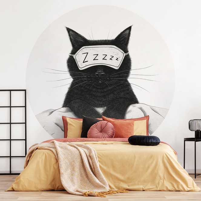 Fototapete Schwarze Katze mit Schlafmaske - Korenkova - Rund
