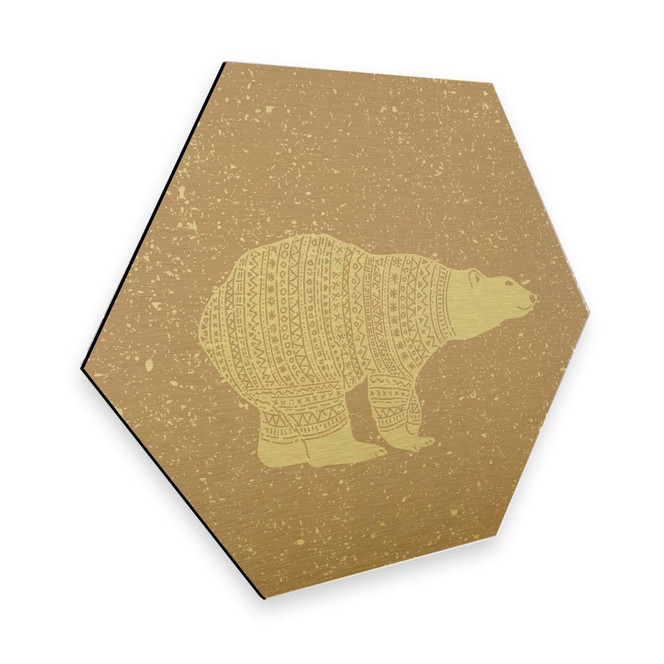 Hexagon - Alu-Dibond-Goldeffekt Polarbär Weiss
