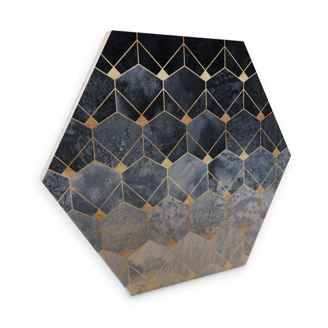 Hexagon - Holz Birke-Furnier Fredriksson - Hexagone: Blau und Gold