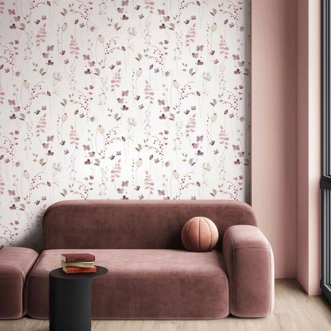 Vliestapete Blätter, Äste Floral Natur matt in Weiss Rot