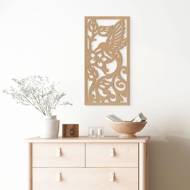 Wanddeko Kolibri-Blumen - MDF Natur