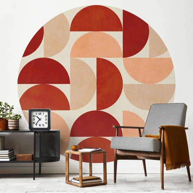 Fototapete Abstrakte Halbkreise in warmen Naturtönen | Geometrische Tapete - Bre - Rund - Selbstklebend/Vlies