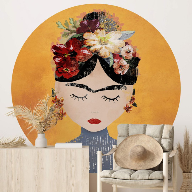 Fototapete Treechild - Blumige Frida - Rund - Selbstklebend/Vlies